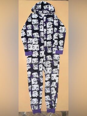 Betty Boop Girls Hooded One Piece Pajamas Size 4/6 Purple Fleece Zip Front